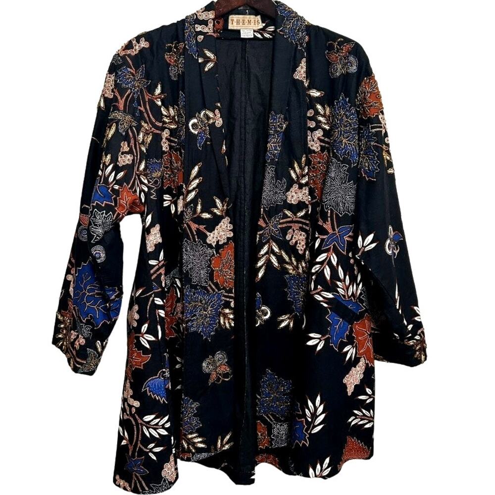 Themes Hand Beaded Batik Jacket Vintage Indonesia Cotton Artisan Boho L Heavy